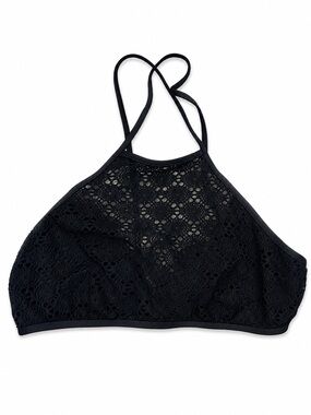 Ella Moss Black Crochet Halter Bikini Top Boho Swim Size L